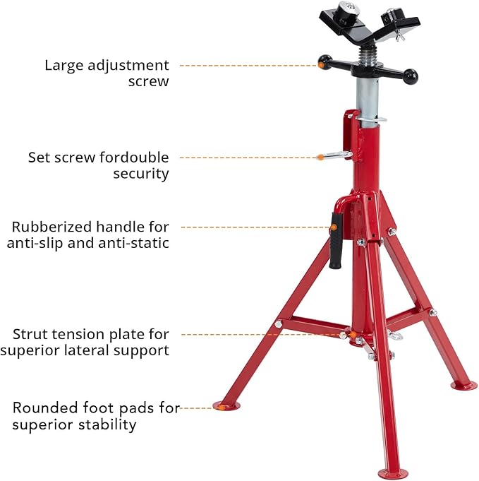 Garvee V-Head Pipe Jack Stand with 2-Ball,28-52 in Adjustable Height,1/8 in-12 in Capacity, 2500 LB Load Capacity,Heavy Duty Carbon Steel Body, Steel Jack Stands with Portable Folding Legs