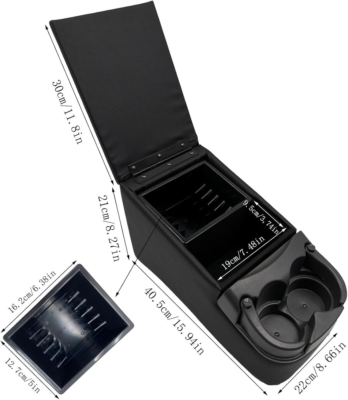 Black Universal Truck Bench Seat Console with Cup Holders
