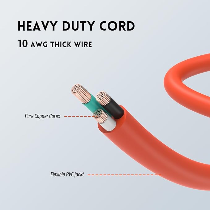 10 Gauge Heavy Duty Outdoor Extension Cord 25 FT, Waterproof Exterior Extension Cable with Lighted, 3 Prong Appliance Power Cord Outside, SJTW, 125 VAC, 15 Amp, 1875 Watts, Orange