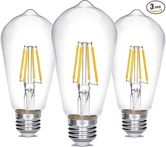 Vintage Edison Bulb 4W,Equivalent 40W Incandescent,ST18 Antique LED Filament Bulbs,Non Dimmable Daylight White 4000K,E26 Led Bulb,Pack of 3