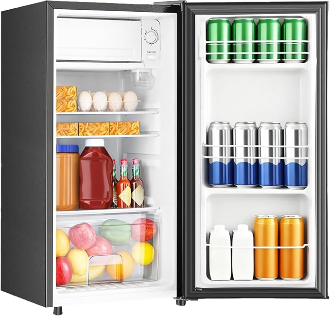 3.1 Cu.Ft Mini Fridge with Freezer, Single Door Mini Refrigerator, 7 Settings Temperature Adjustable, Compact Refrigerator for Apartment,Dorm, Office, Bedroom