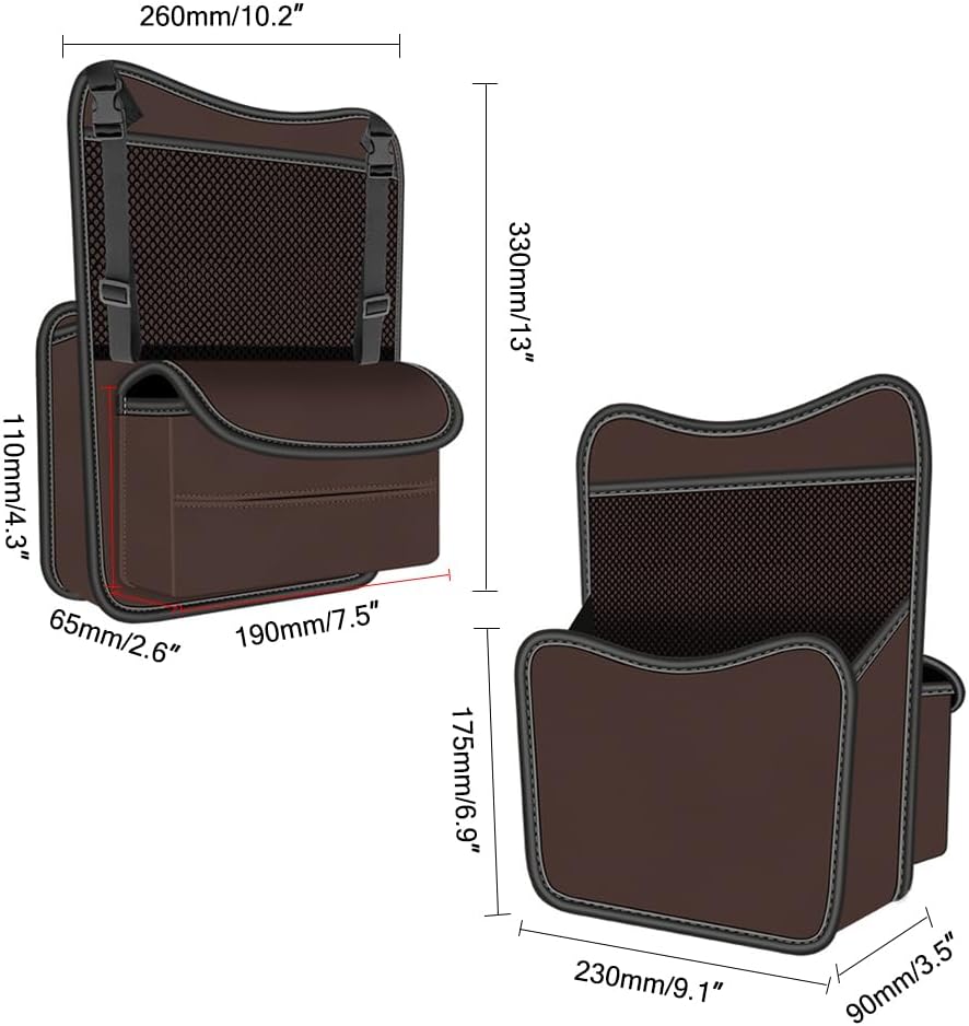 Car Purse Holder Between Seats Car Organizer, Leather Large Capacity Car Handbag Holder for Front Seat, Seat Back Net Bag Double-sided Tissue Storage Handbag Holder Car Accessories (Brown)