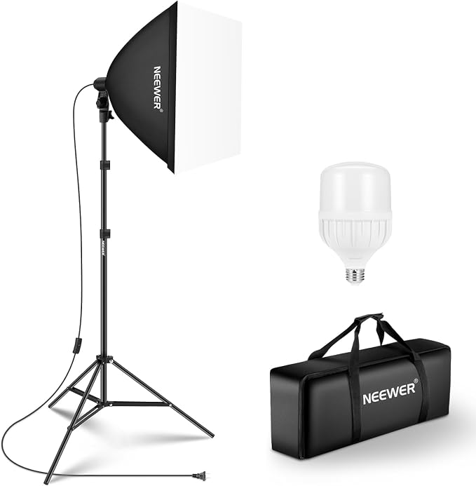 NEEWER 350W Equivalent Softbox Lighting Kit, 5700K LED Light Bulb, 24x24 inches