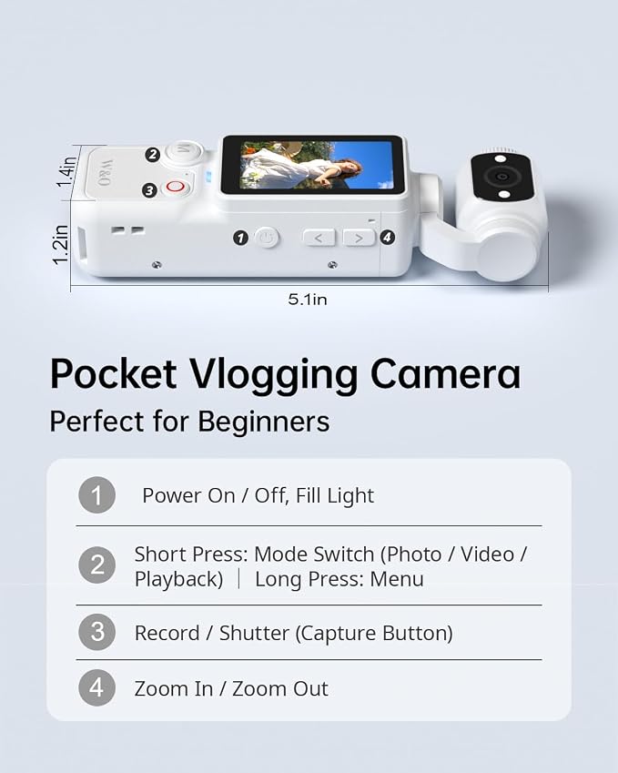 Portable Video Recorder with 180° Rotating Lens, Vlogging Camera, Pocket Body