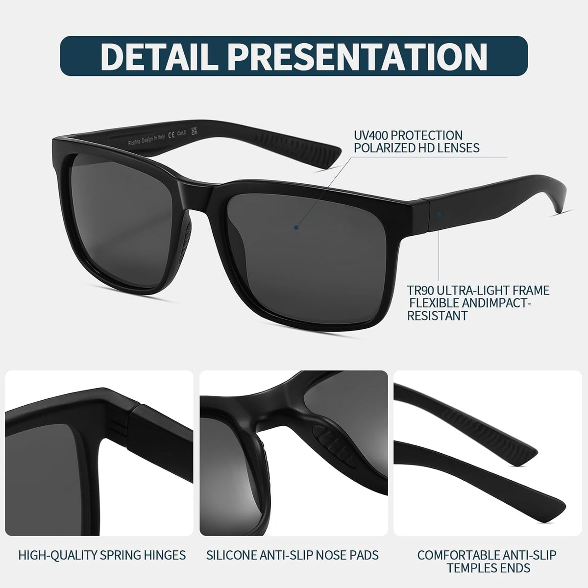 Skiennix Sports Sunglasses - Polarized UV Protection | Trendy Oversized Square Design for Men