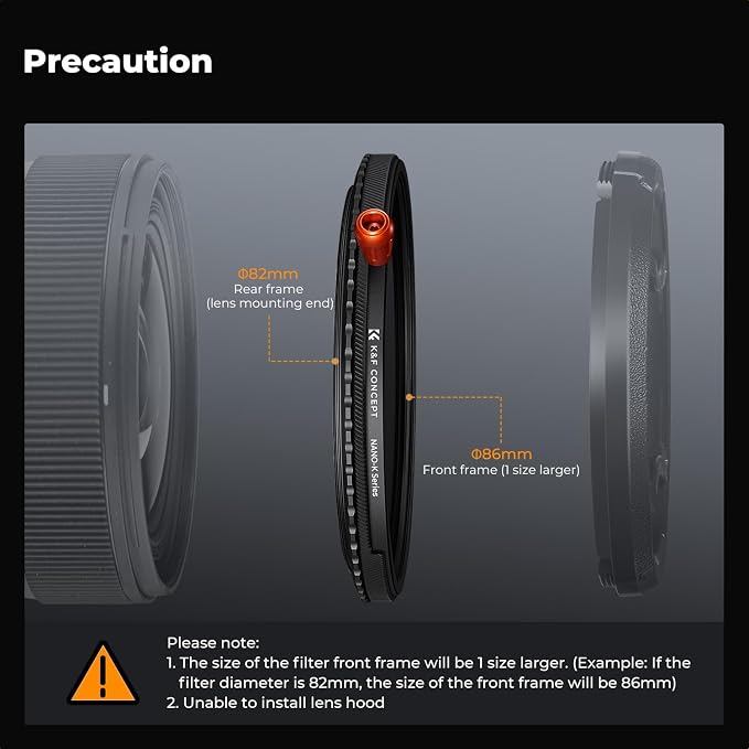 K&F CONCEPT 95mm Black Diffusion Mist Effect 1/4 & Variable ND2-32 & Circular