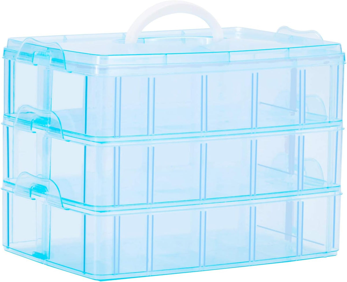 Sooyee Bead Organizer, 3-Tier Craft Organizers and Storage, Stackable Storage Containers with 30 Compartments Dividers for Washi Tape, Toy, Nail, Art Supplies, Fishing Tackle, Pink