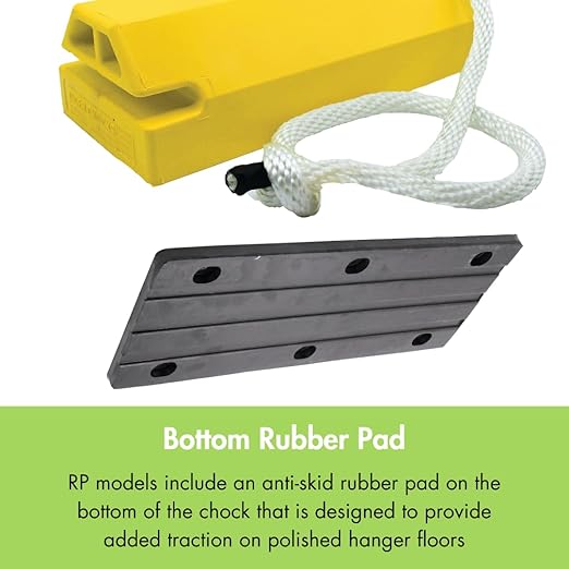 Checkers 20" Airplane Chocks, Aviation Wheel Chocks for Large and Oversized Aircraft, One Tire Chock for Polished Hangar Floors with Locking Rope, Durable Lightweight Urethane, Yellow, AC6820-LR-RP
