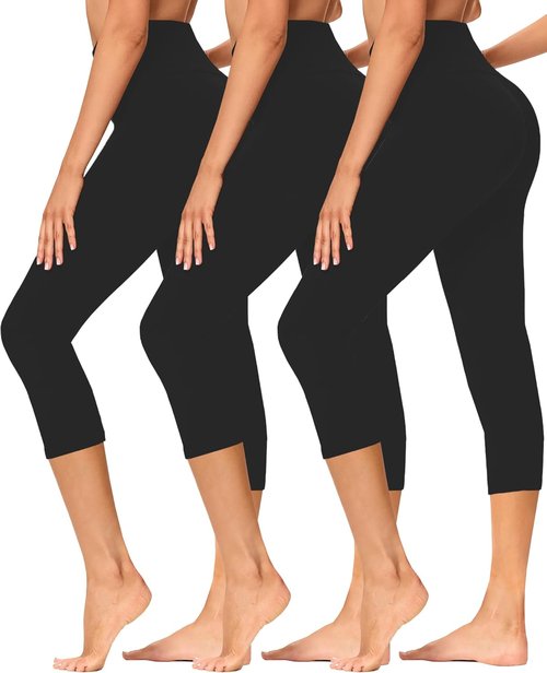 GAYHAY Capri Leggings for Women - Stretchy Tummy Control Yoga Pants | 3-Pack for Cycling & Workouts