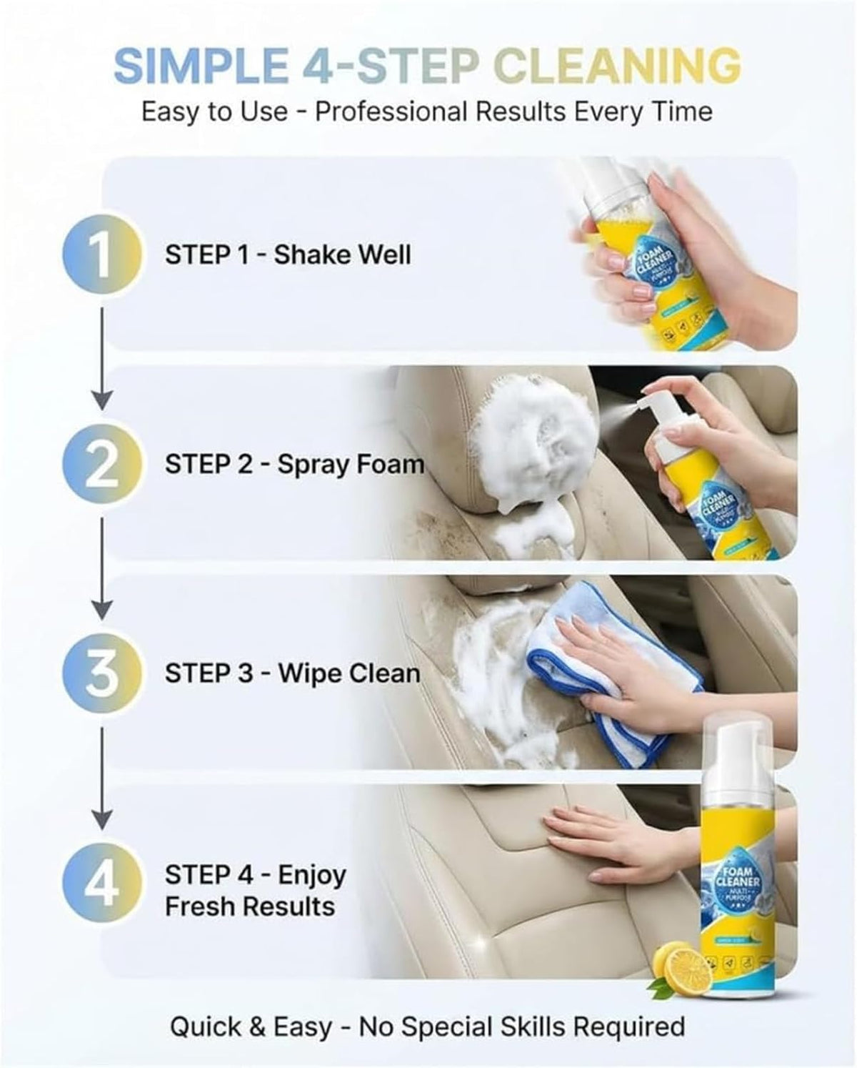 Powerful &amp; Multipurpose Car Interior Foam Cleaner, All-Purpose Rinse-Free Foam Cleaner Spray, Deep Penetration Rich Foaming Stain Remover (2 Pcs)
