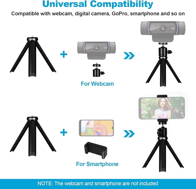 NexiGo Lightweight Mini Tripod for Camera/Phone/Webcam, Extendable Stand