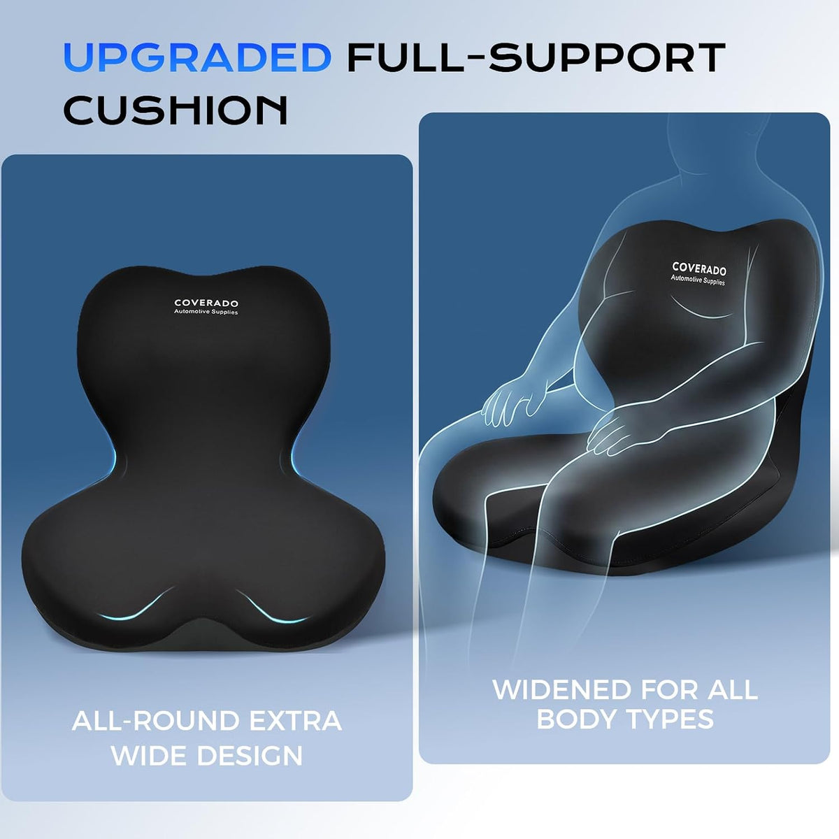 Coverado [Upgraded] Car Seat Cushion and Lumbar Support Pillow One Piece, Memory Foam Ergonomic Back Support Driving Seat Cushion for Back Pain, Non-Slip Washable Cushion for Car, Driver, Office