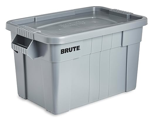 Rubbermaid Commercial Products Brute Tote Storage Container With Lid, 20-Gallon, Gray,