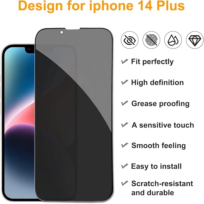 PEHAEL 2+2 Pack for iPhone 14 Plus Privacy Screen Protector