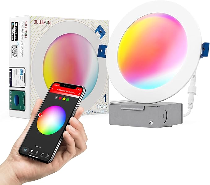 6 Inch LED Smart Slim Recessed Pot Light, WiFi APP & Voice Control, 120V, 13W, 1000LM, RGB + 2700K-6000K, ETL & FCC & IC Rated, Wet Location, Compatible with Alexa/Google Home, White - 1 Pack