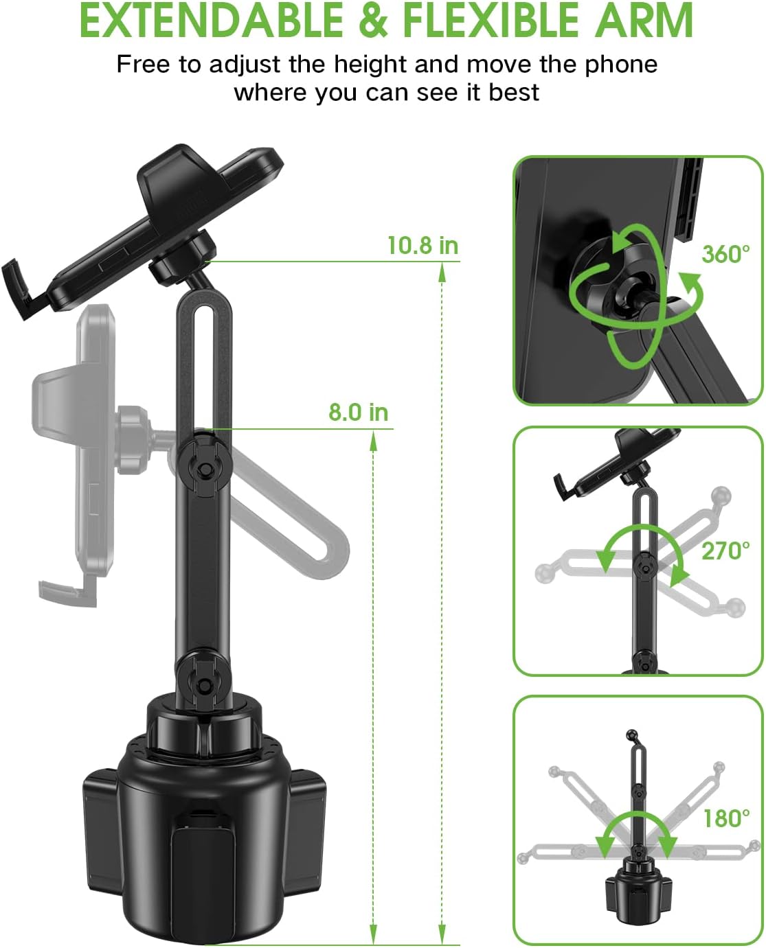Cup Phone Holder for Car, No Shaking Car Phone Mount with Expandable Base