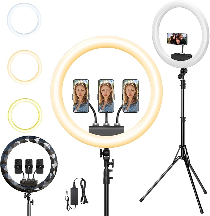 Ring Light with Stand and Phone Holder, Professional LED Circle Light with 78"