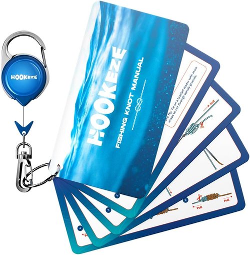 HOOK-EZE Fishing Knot Tying Cards - Waterproof Guide to 12 Essential Knots with Zinger Retractor | Perfect Fishing Gift for Men