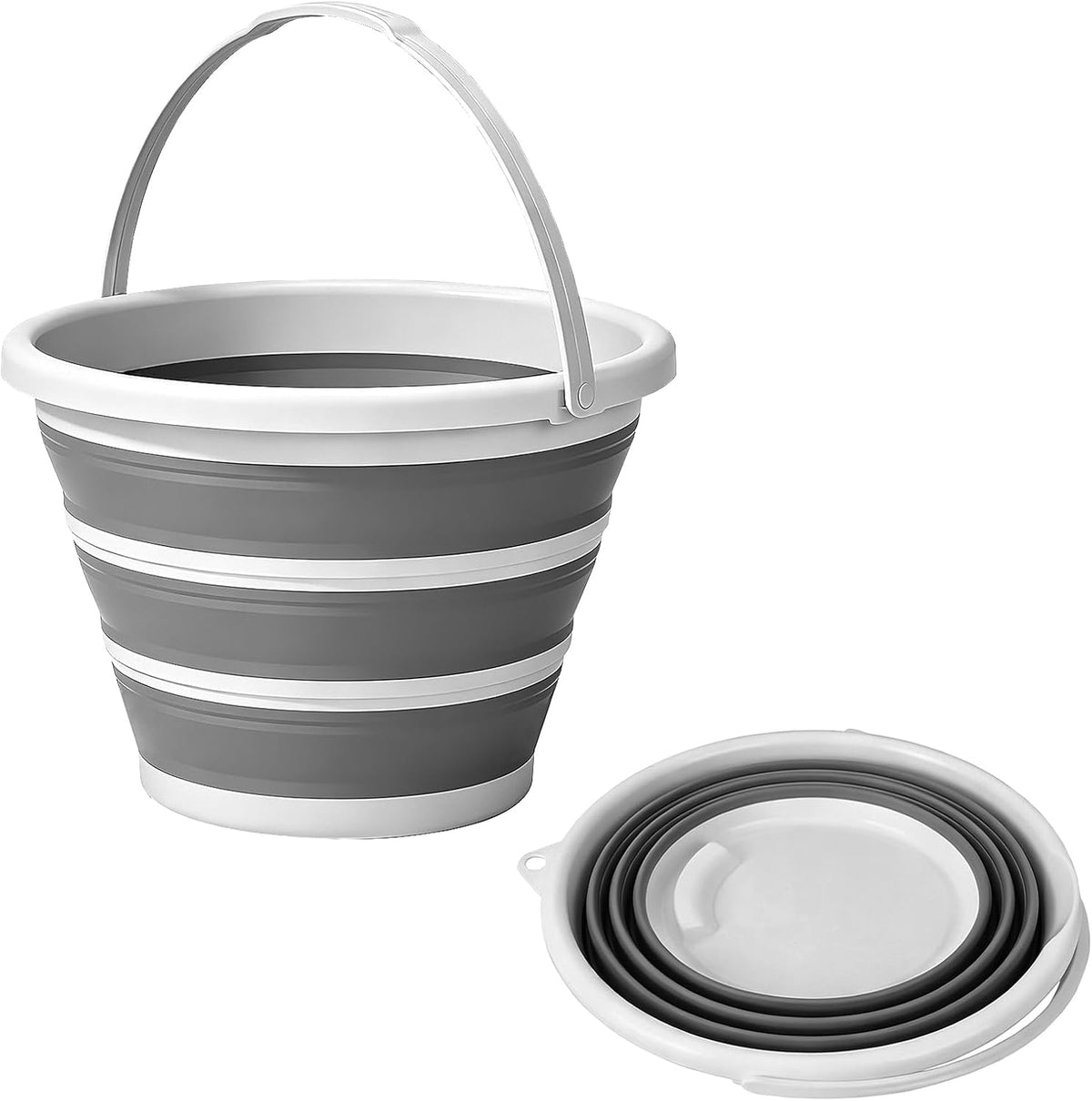 Collapsible Bucket with Handle 10L (2.6Gal), BPA Free Foldable Round Plastic Water Bucket, Portable Space Saving Tub for Car Washing Gardening Camping Fishing Home Cleaning (Grey, 10L)