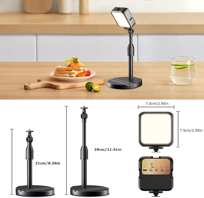 2-Pack Portable Rechargeable LED Video Light, Battery Powered Photography
