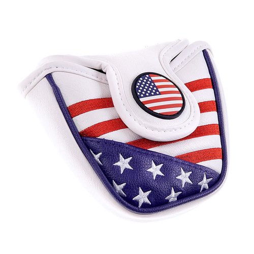 GOOACTION USA Golf Club Heel Shafted Mallet Putter Cover Magnetic Synthetic Leather American Stars and Stripes Flag Patriotic Golf Headcover