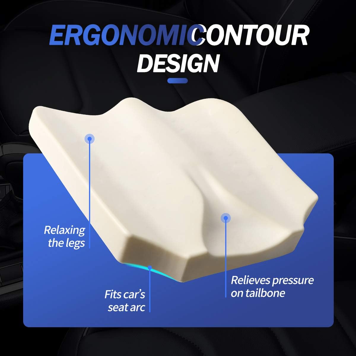 Car Seat Cushion, Comfortable Memory Foam Cushion for Driving, Auto Heightening Wedge Cushion for Sciatica Tailbone Pain Relief (Beige)