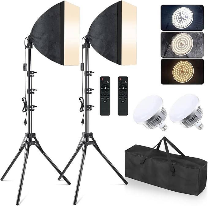 MOUNTDOG Softbox Lighting Kit, 2X 16'' x 16'' Photography Softbox Lighting
