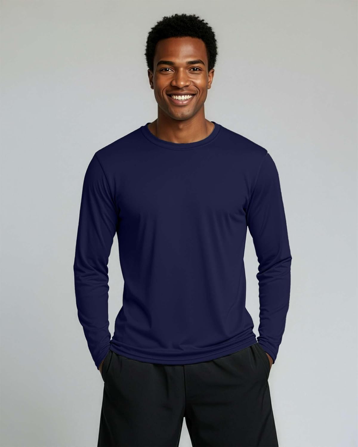 Real Essentials Men's Long Sleeve Dry Fit T-Shirts - UPF 50 Sun Protection for Hiking & Gym | 4 Pack