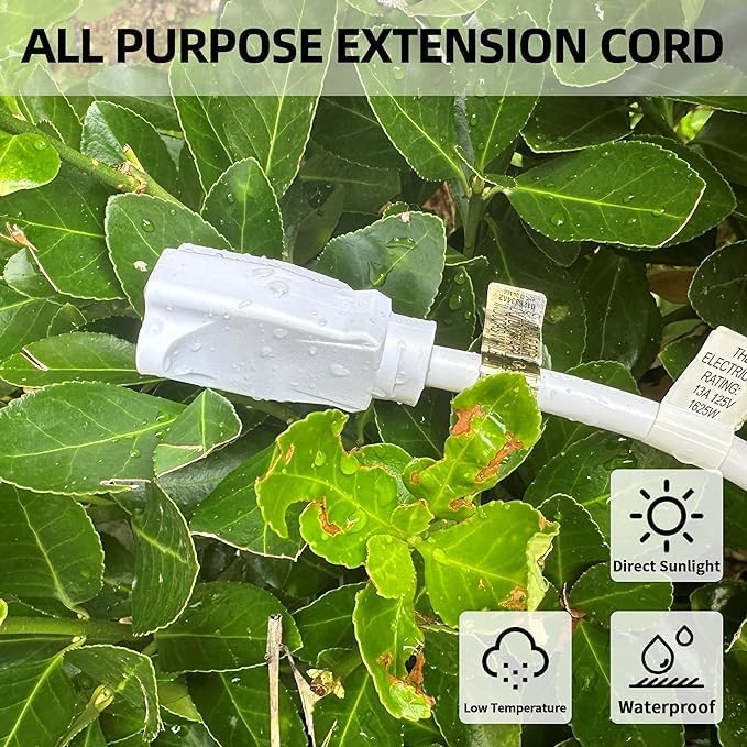 YOJOE Indoor Outdoor Extension Cord, 3 Prong 15A Weatherproof Power Cord, 12 Gauge Heavy Duty 12 ft White Extension Cord for Garage, Garden and Home, 12/3 SJTW UL Listed