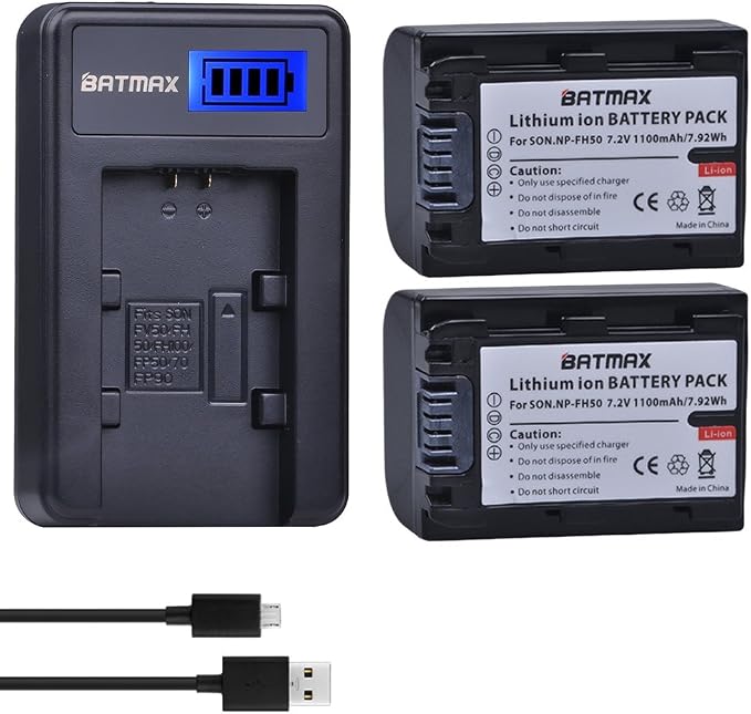 Batmax 2Packs NP-FH50 Battery + LCD USB Charger