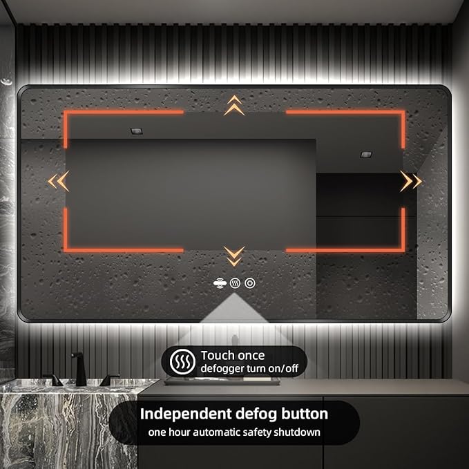 42 x 36 Black LED Bathroom Mirror, Metal Framed Rounded Corner Rectangle Backlit Mirror Bathroom, Anti-Fog, 3-Color Stepless Dimmable Lighted Mirror, Motion Sensor Lights, Memory Function