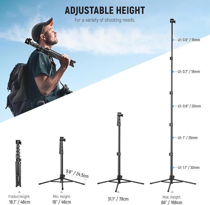 NEEWER Basic Phone Tripod for iPhone & Camera w/Remote & Phone Holder, Portable