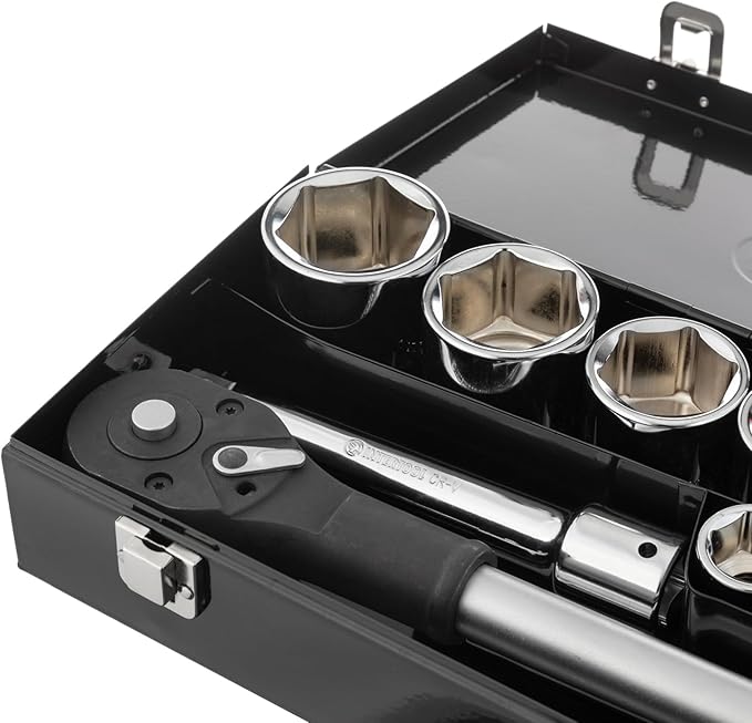 INTERTOOL 3/4-inch Drive Metric Jumbo Socket Set, 19-50 mm, 21-Piece, Quick Release Ratchet, Extensions, Sliding Bar, Metal Case, Remove Lug Nuts, Cars, Trucks, RVs, Heavy Duty Vehicles, ET08-8321