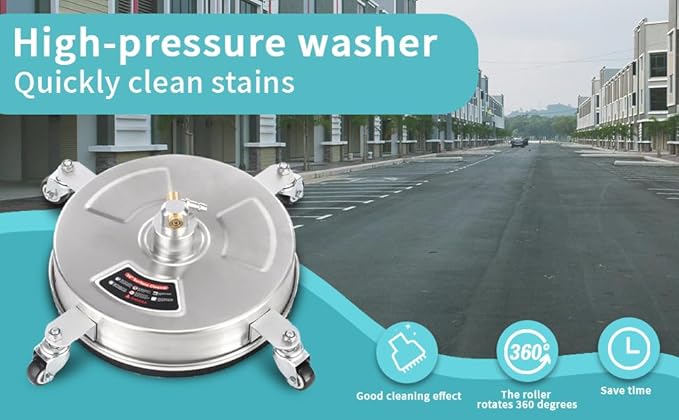 14" Pressure Washer Surface Cleaner with 4 Wheels - Stainless Steel Surface Cleaner for Pressure Washer Attachment for Concrete, Patio, Sidewalk, Deck and Driveways