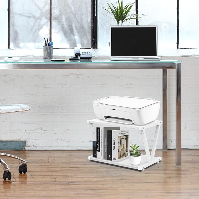 VEDECASA Retro Desktop Printer Stand 2 Double Tiers Wood Printer Shelf Rustic
