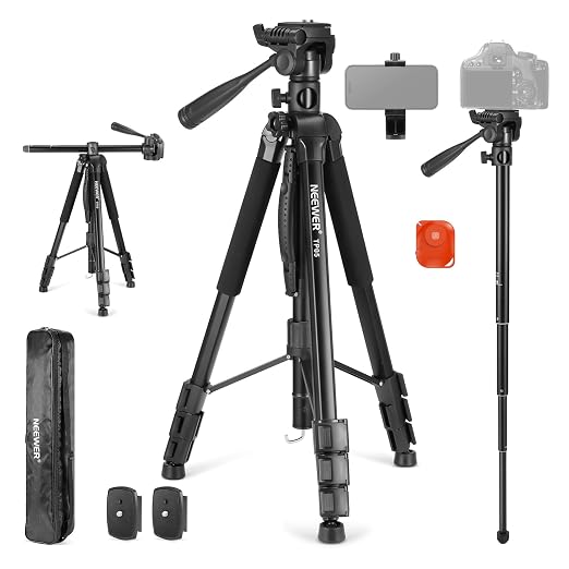 NEEWER Basic 74" Video Tripod Monopod, 3 Way Pan Tilt Head, Overhead Camera