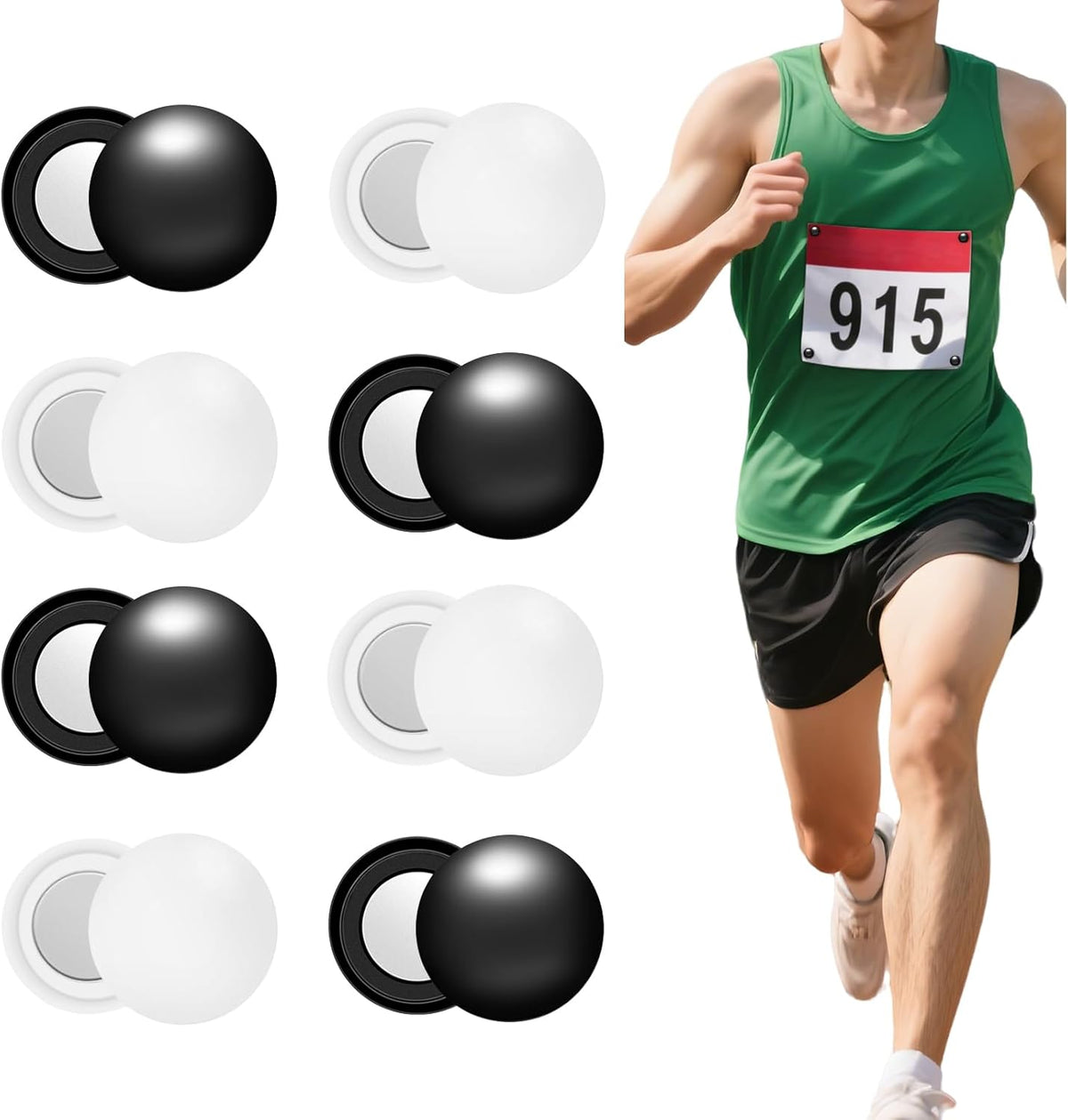 Skiennix Magnetic Race Bib Clips - Safety Lock Fasteners for Marathon Runners | 8 Pairs of Durable Bib Magnets