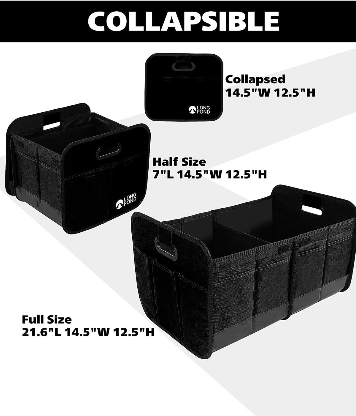 Long Pond Car Trunk Organizer, Storage for SUVs or Sedans, Foldable Cargo Containers with 9 Pockets and Reinforced Handles, with Non-Slip Bottom, Collapsible Storage for SUVs, Sedans, or Any Cars