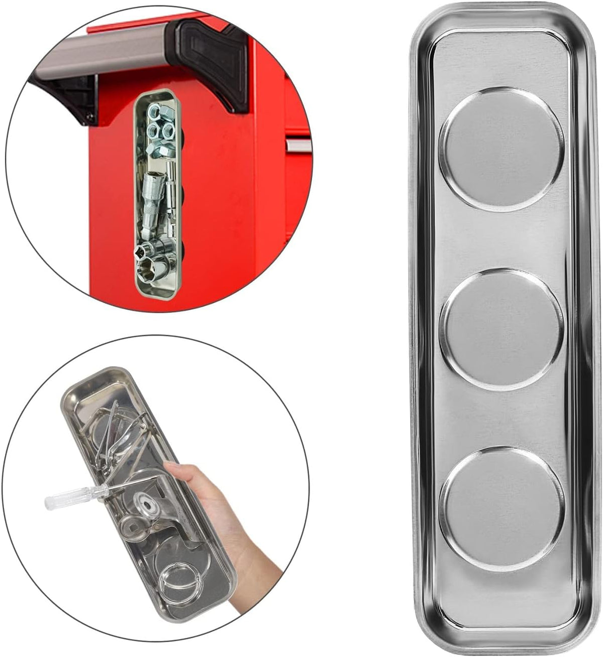 VASTOOLS Magnetic Parts Tray 3pc,for Socket Screw Nuts Bolts Metal Parts,Extra Strong Magnet,Thickened Tray,Stainless Steel