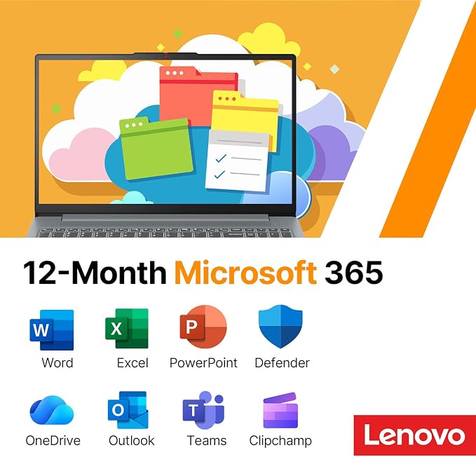 Lenovo IdeaPad Slim 3i • 15.6" FHD Laptop with Microsoft Office 365 • Intel 4 Cores • 128GB SSD • DDR5 • Quick Setup, Lightweight • Win 11