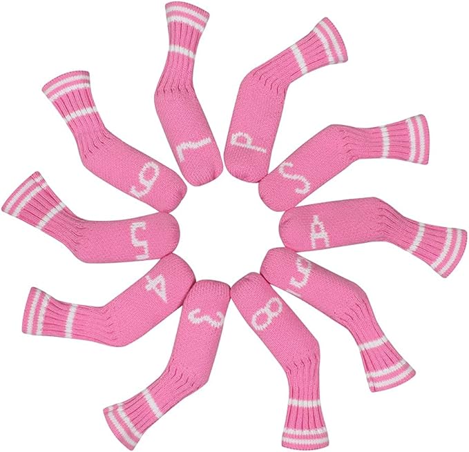Scott Edward 1/7/10 Pcs Knitted Golf Club Head Covers for Irons Wedge Cuteness and Basically Socks Shape Washable Golf Club Head Protector on Classic Stripes Style，Double Sided Customization