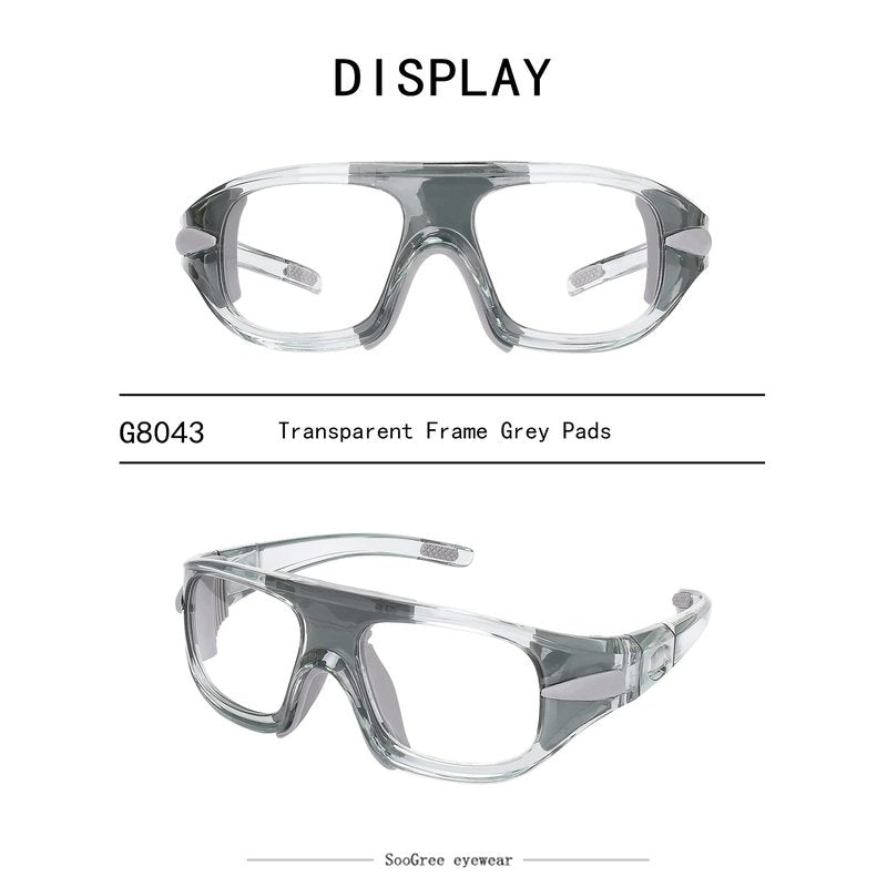 SooGree Sports Glasses, Basketball Football Soccer Racketball Goggles for Men & Women, Anti-Fog Safety Protective Eyewear （Grey frame Grey pads