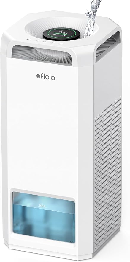 Afloia Air Purifier and Humidifier Combo in One-Cool Mist Evaporative for Home Bedroom Large Roome up tp 3000ft², with Humidity&Air Quality Sensor, Remove Pets Hair Mold Dust Odor Pollen Smoke, White