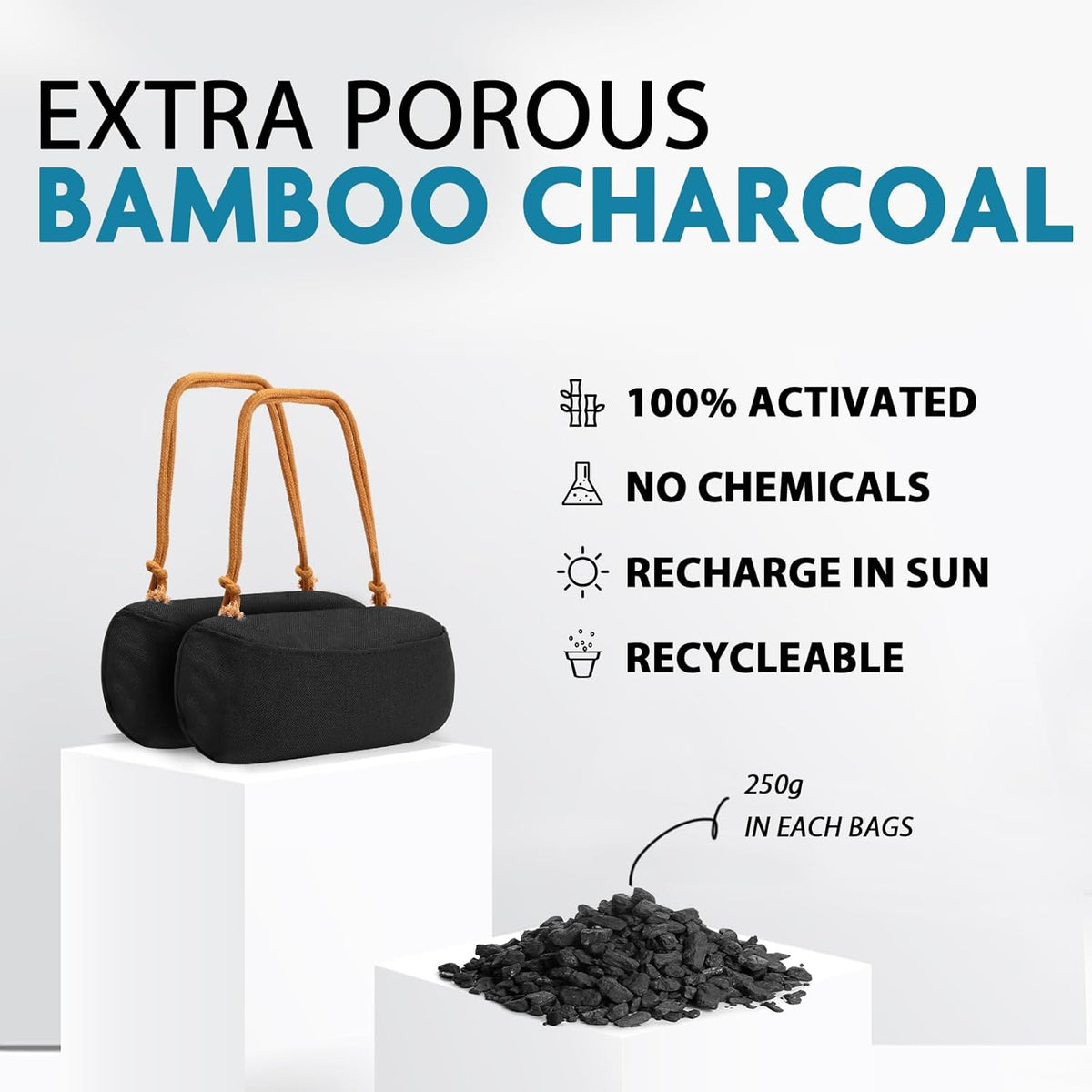 Timgle 2 Pack Charcoal Air Freshener for Car Bamboo Charcoal Odor Absorber Lasts 365+ Days No Chemicals Free Deodorizer Activated Odor Eliminator Bag, Absorb Smoke Smell, Purifier (Khaki Strap)