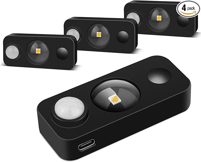 Black Motion Sensor Night Light, Wireless Rechargeable Puck Lights for Cabinet, Dimmable Stick on LED Closet Lights, Warm White Motion Sensor Light Indoor(4 Pack)