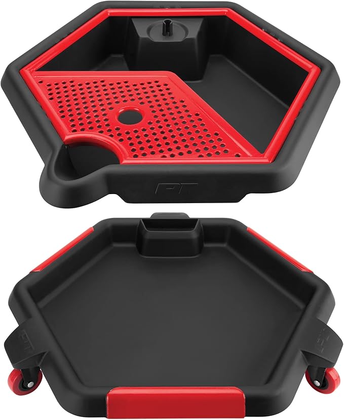 Performance Tool W4074 2 in 1 Drain Pan and Tool Caddy - Conveniently Collects Oil and Organizes Tools for Automotive Repairs