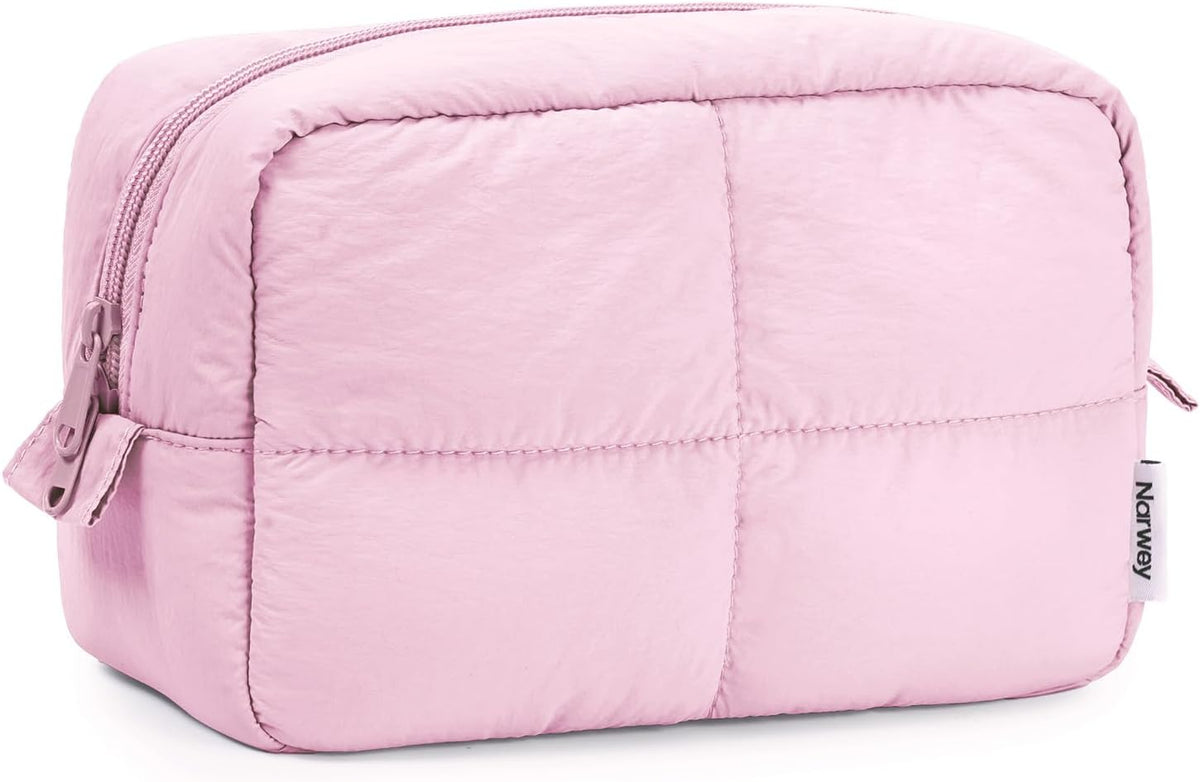 Narwey Puffy Makeup Bag Travel Toiletry Bag, Quilted Cosmetic Bag for Women