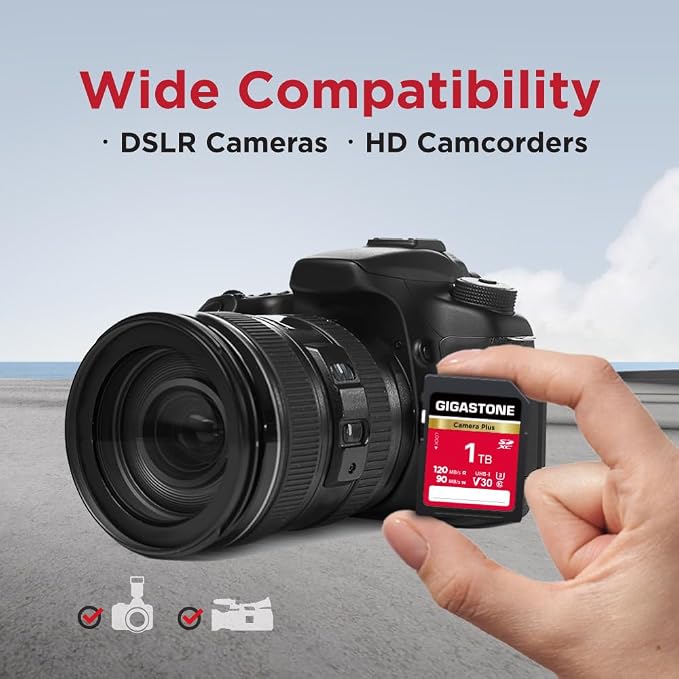 GIGASTONE 1TB SD Card, Camera Plus, UHS-I V30 SDXC Memory Card High Speed UHD