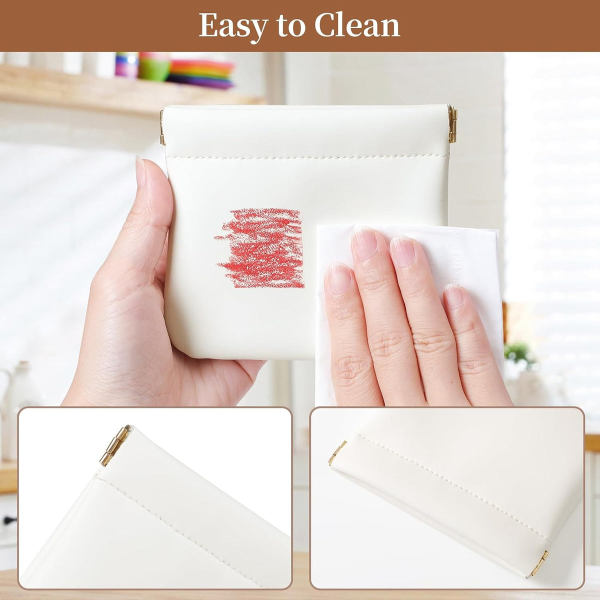 2 Pack Small Makeup Bag for Purse, Cosmetic Travel Pouch, Cream