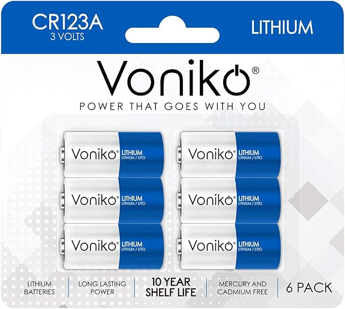 Voniko CR123A 3V Lithium Battery, High Capacity 123 Batteries, 3 Volt CR17345